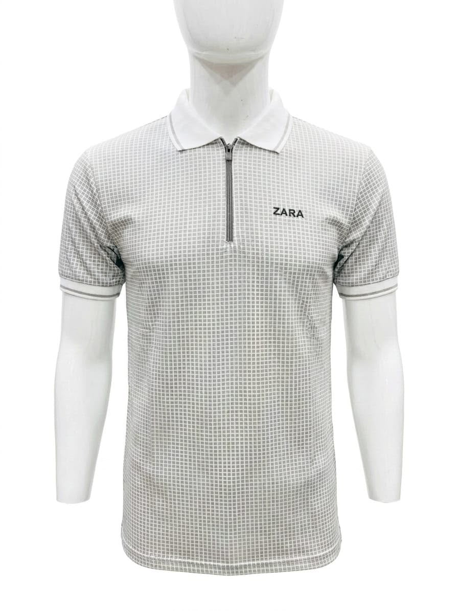 Men's Geometric Print Quarter-Zip Polo Shirt By vishal men’s wear
