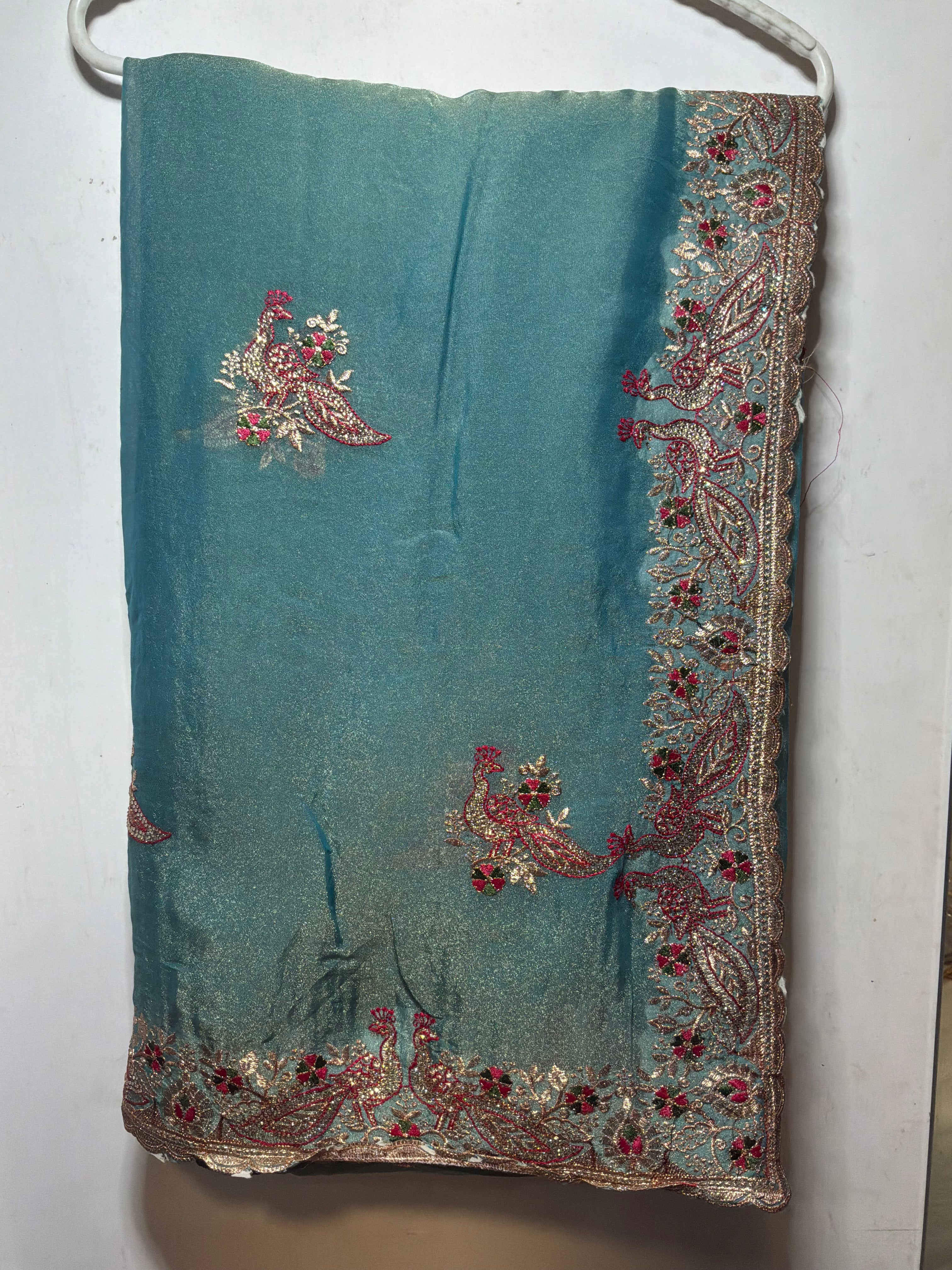 Women's Designer Heavy Embroidery Work Saree with Zari & Stone Cutwork Border | Wedding & Festival Special Silk Blend Saree