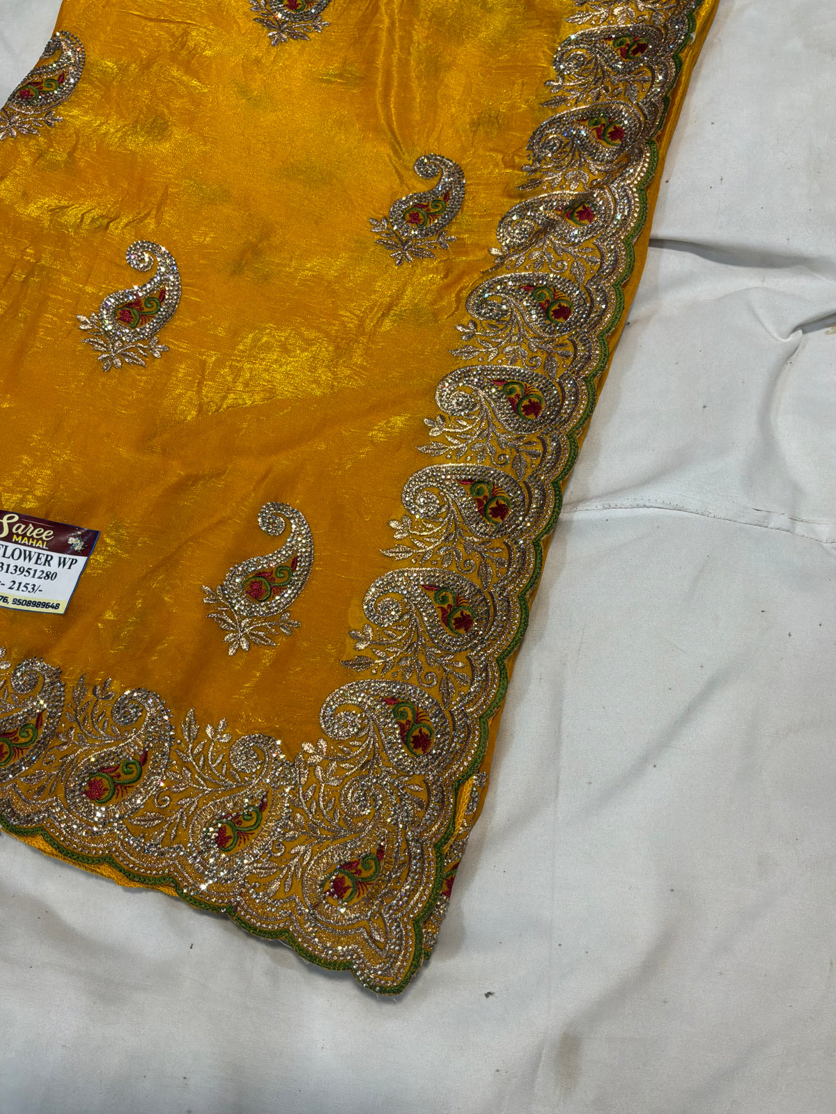Classic Silk Blend Saree with Heavy Zardozi Paisley Cutwork Border