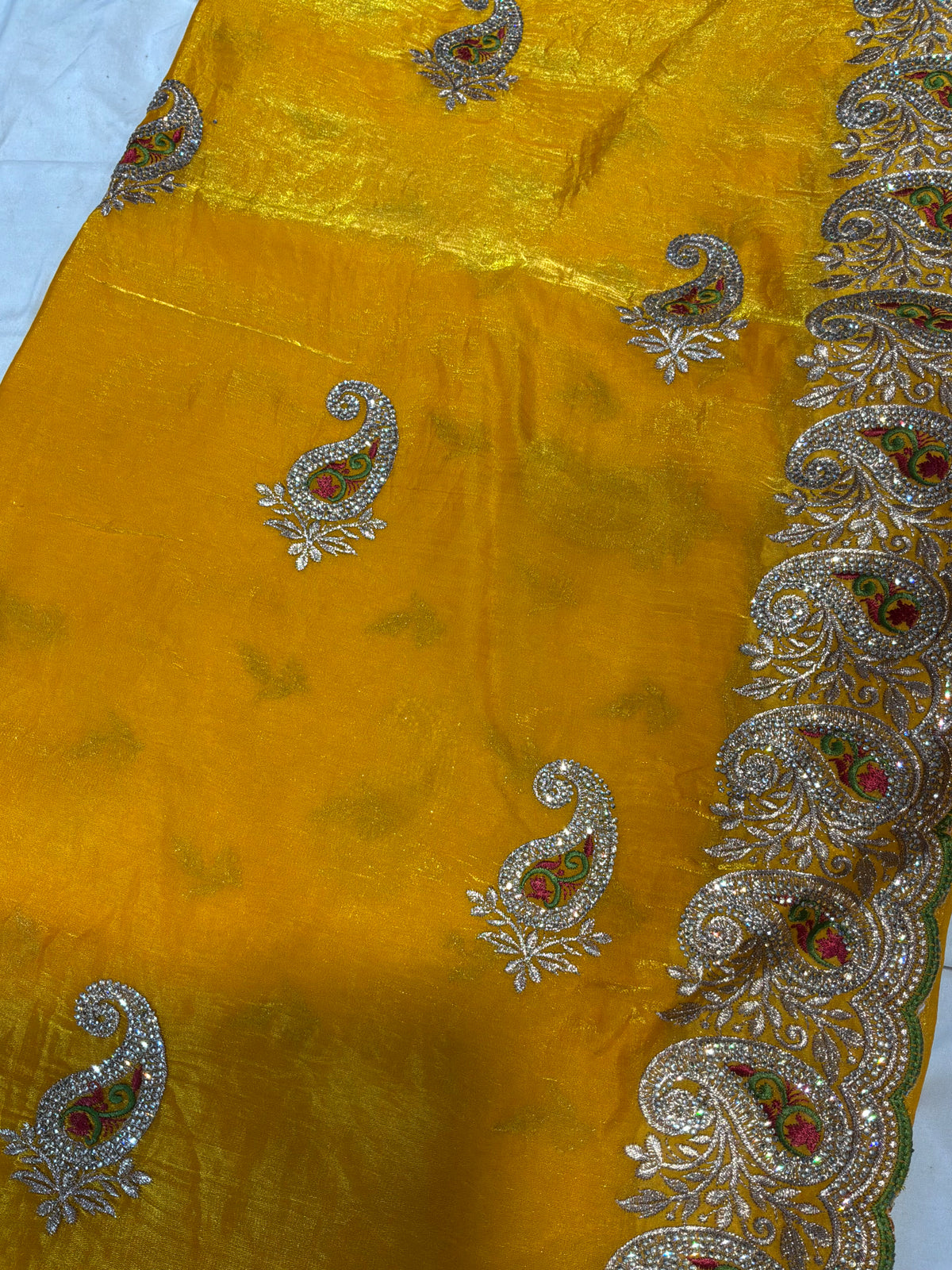Classic Silk Blend Saree with Heavy Zardozi Paisley Cutwork Border