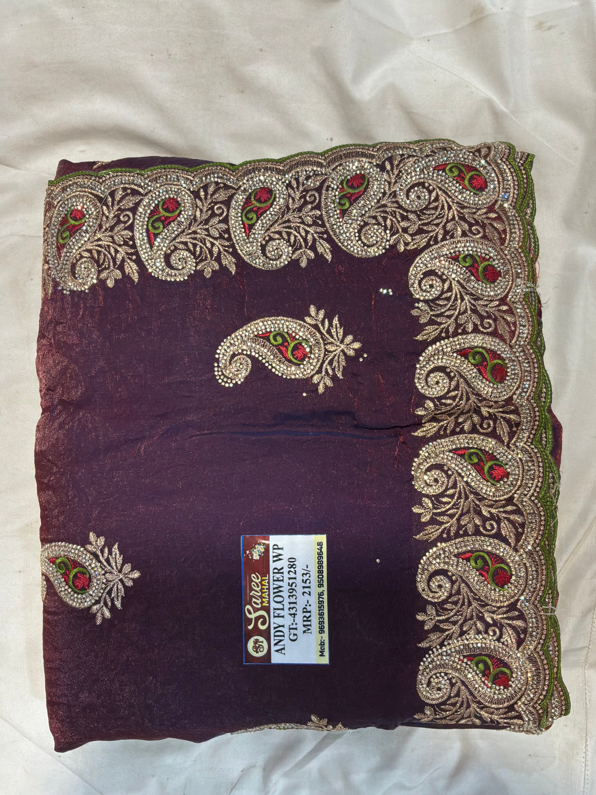 Classic Silk Blend Saree with Heavy Zardozi Paisley Cutwork Border
