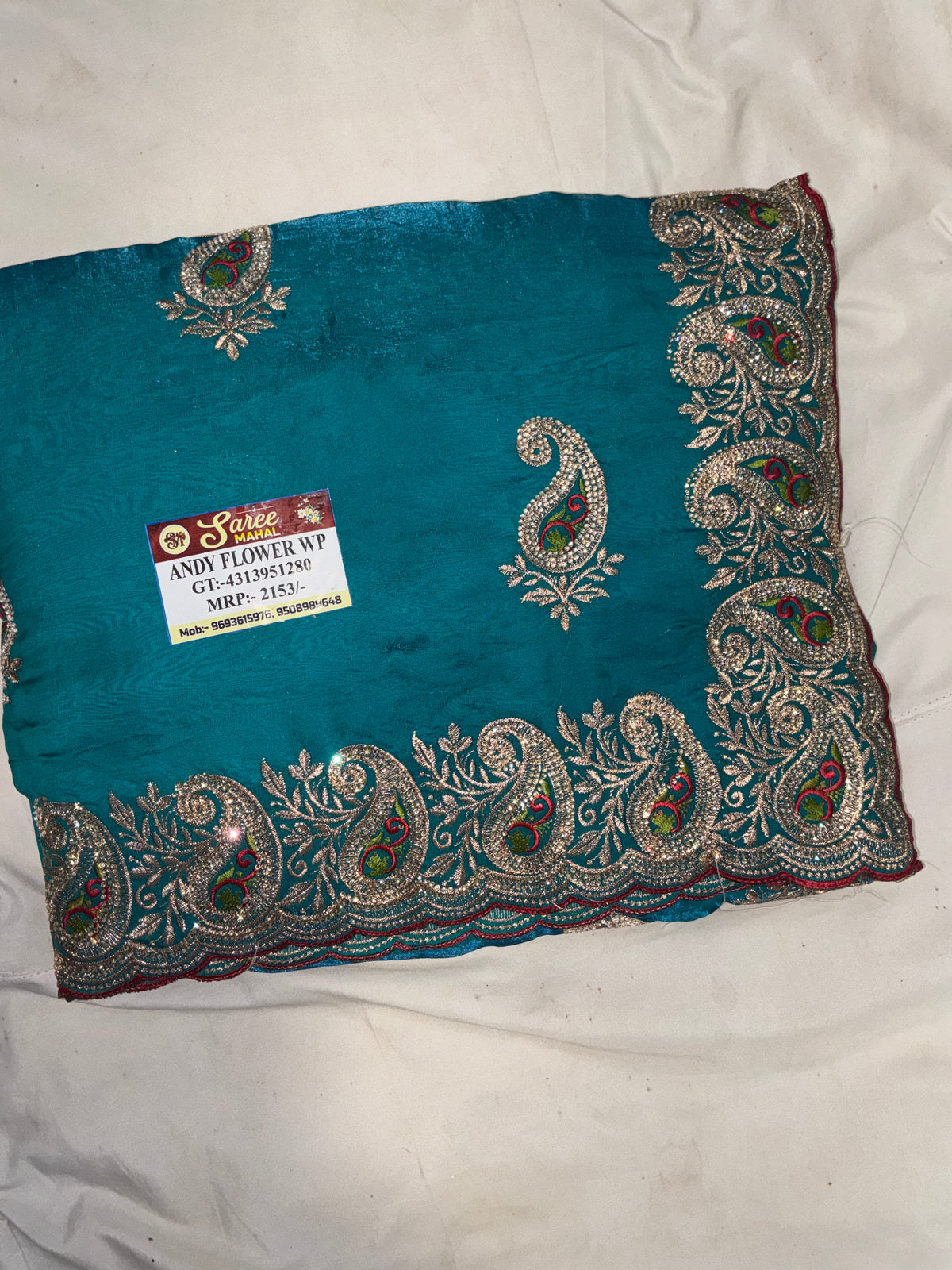 Classic Silk Blend Saree with Heavy Zardozi Paisley Cutwork Border