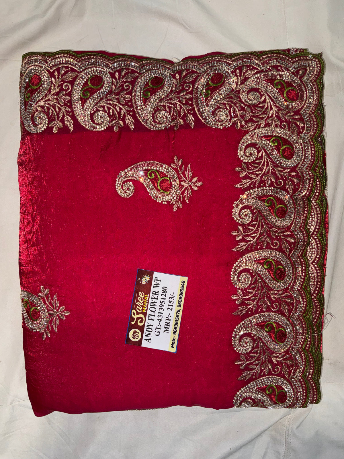 Classic Silk Blend Saree with Heavy Zardozi Paisley Cutwork Border