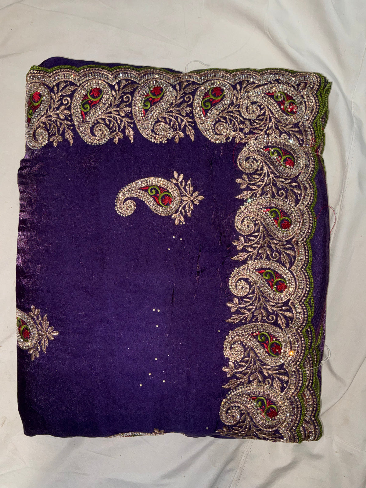Classic Silk Blend Saree with Heavy Zardozi Paisley Cutwork Border