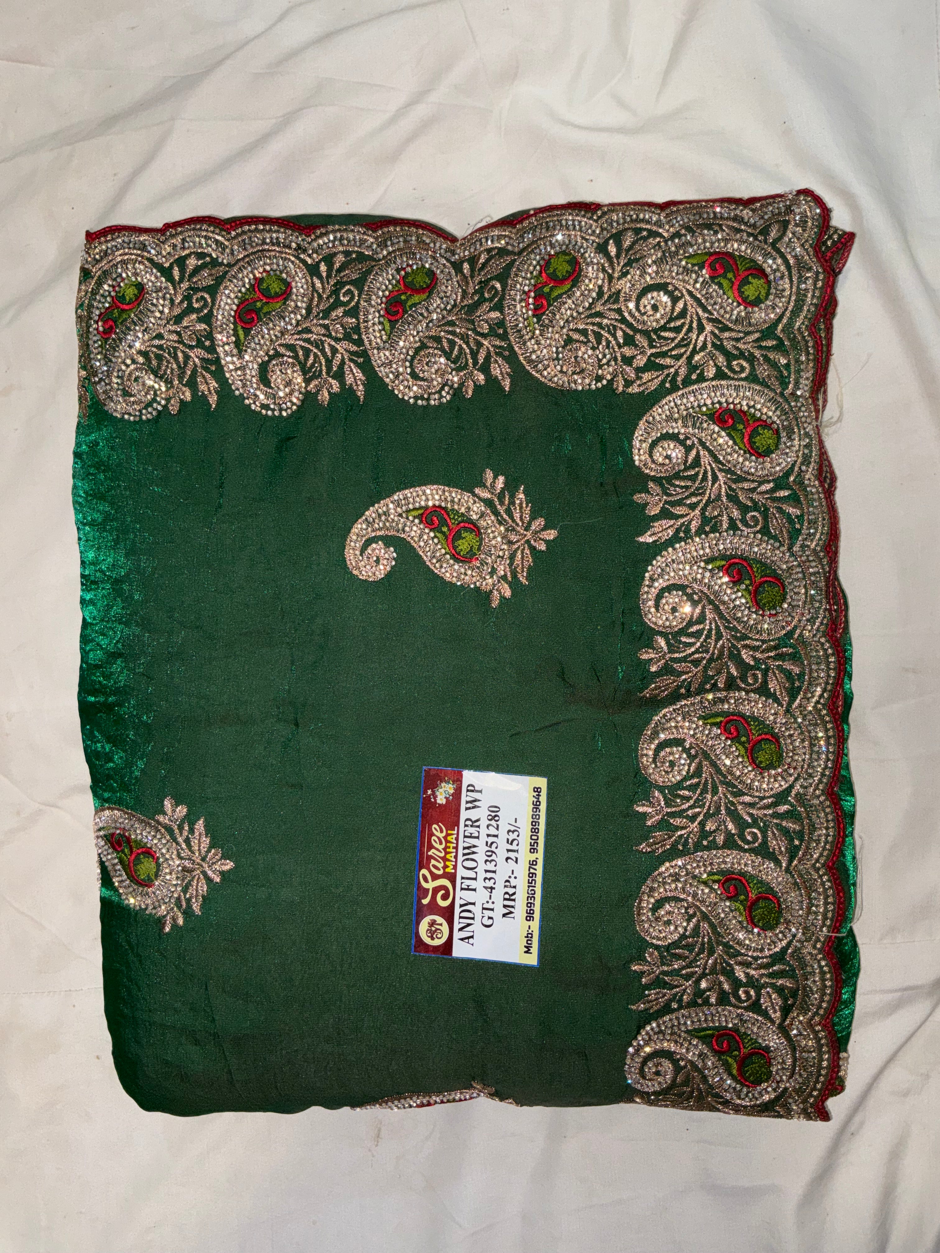 Classic Silk Blend Saree with Heavy Zardozi Paisley Cutwork Border