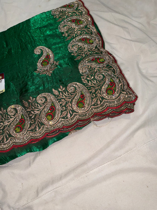 Classic Silk Blend Saree with Heavy Zardozi Paisley Cutwork Border
